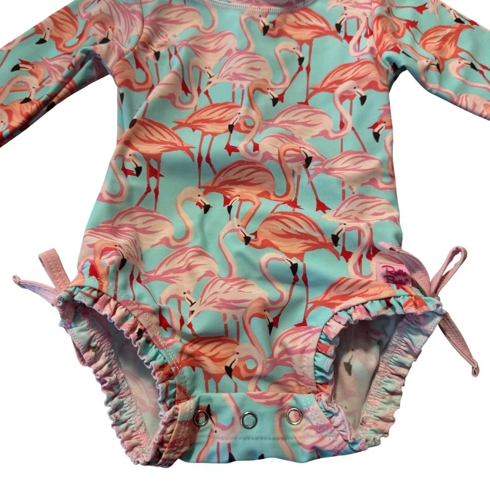RuffleButts Flamingo Rash‎ Guard Swimsuit 6-12M One Piece